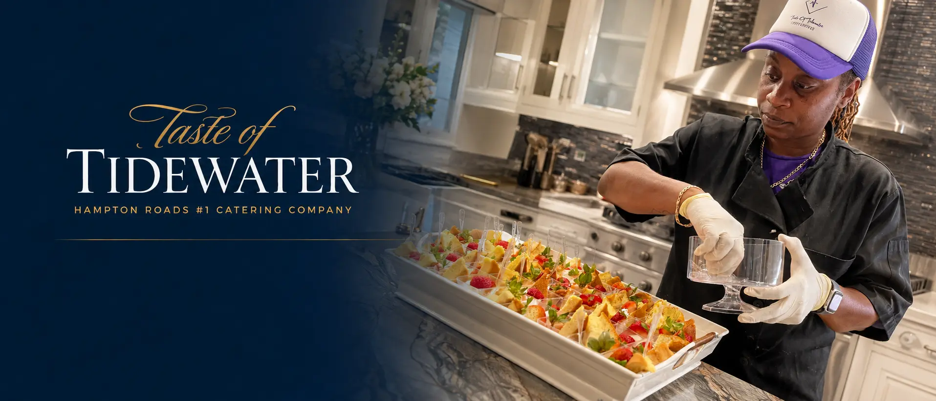Chef Tangela preparing strawberry dessert cups in the Taste of Tidewater kitchen